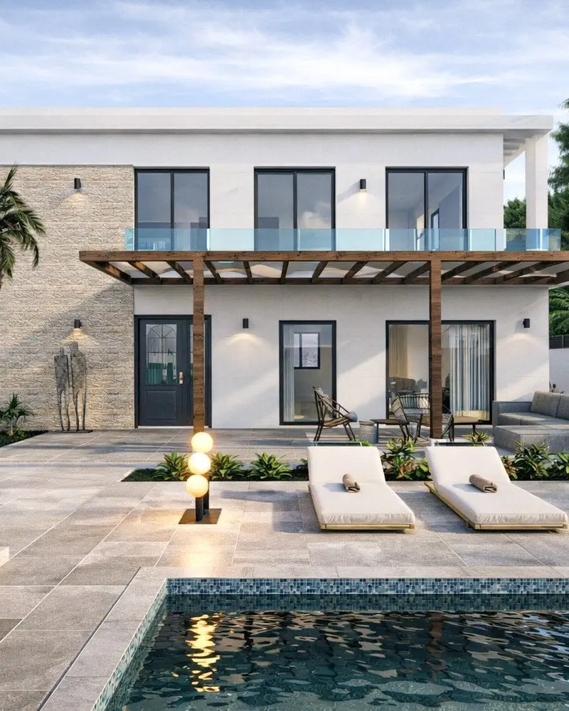 Villa with a stone wall
